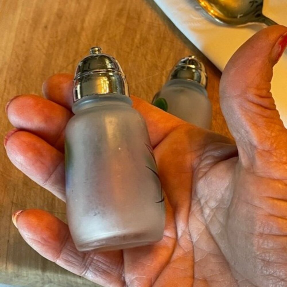 Colorful Vintage Frosted Glass Salt and Pepper Shakers with Fruit - Picture 4 of 10